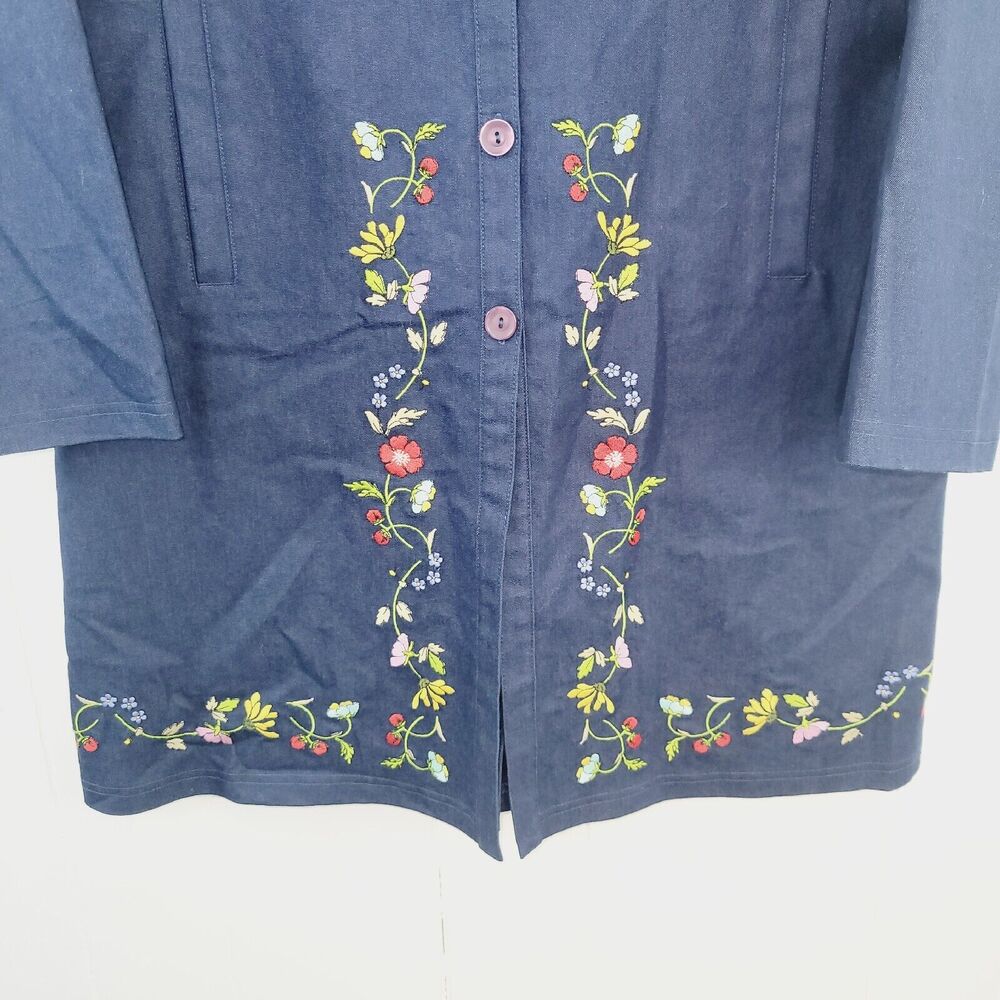 Vintage Mia Nola Womens M Dark Blue Floral Embroidered Shirt Dress With Pockets - Picture 4 of 13